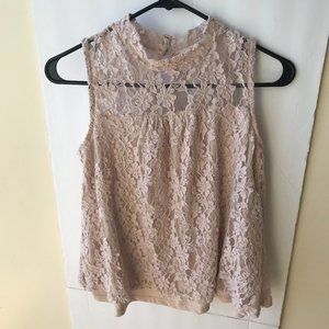 Nabee Women's Sleeveless Lace Top Blush Pink Size M